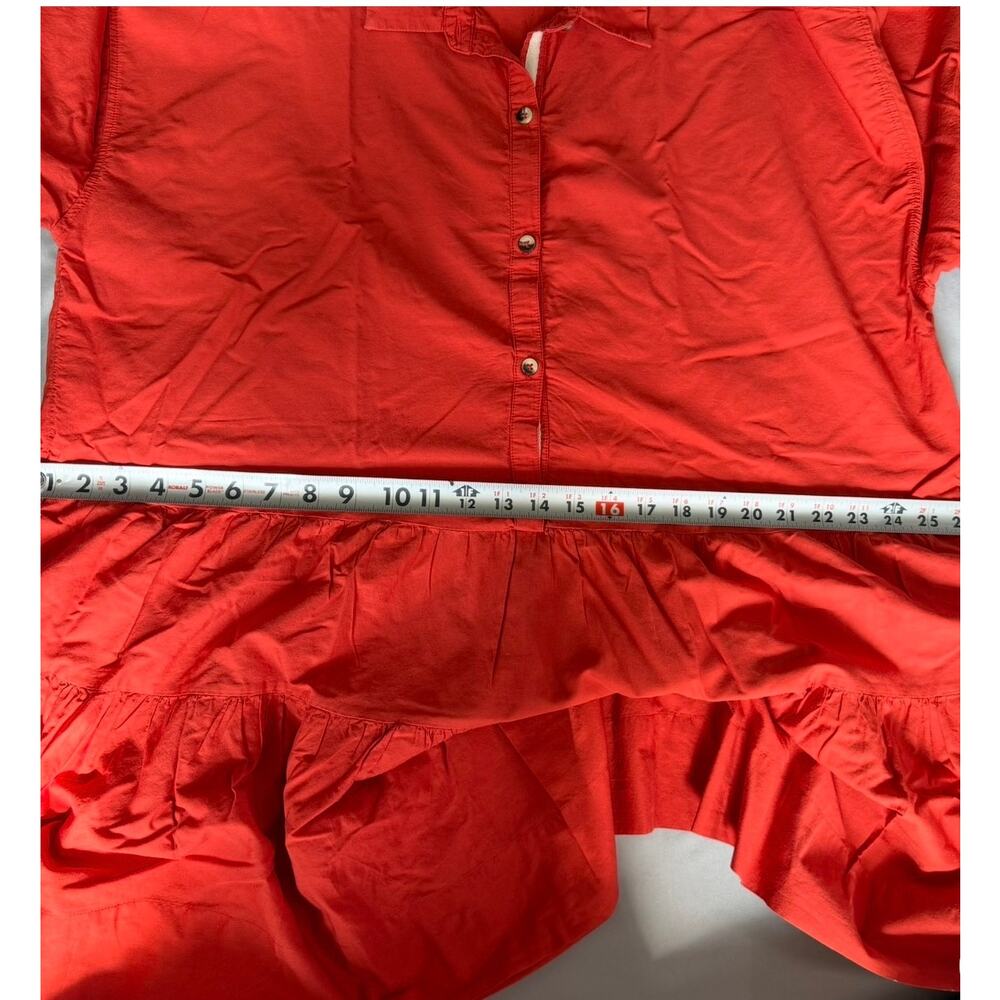 Free People Red Cotton Tiered Mini Shirt Dress Women's Small S Button Front - Picture 9 of 11